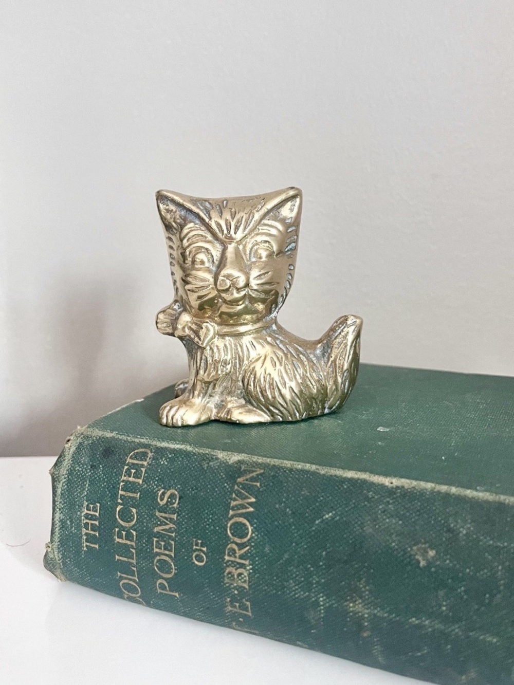 Vintage Brass Cat Shelf Decor Kitten Paperweight